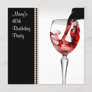 Red Wine Womans 40th Birthday Party Invitation