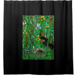 Red Wing Blackbird Black Shower Curtain