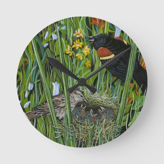 Red Wing Blackbird Round Clock (Front)