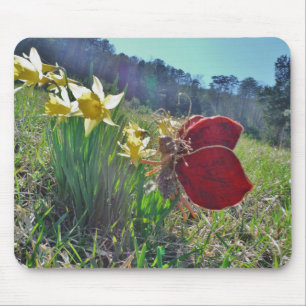 red wing fairy and daffodils mouse mat