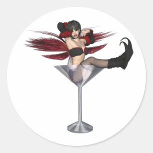Red Wing Fairy Girl In Martini Glass Classic Round Sticker