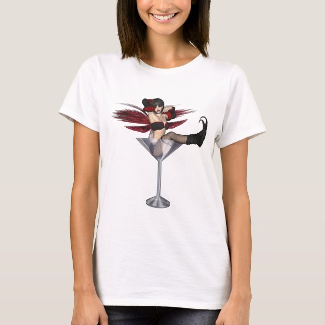 Red Wing Fairy Girl In Martini Glass T-Shirt (Front)