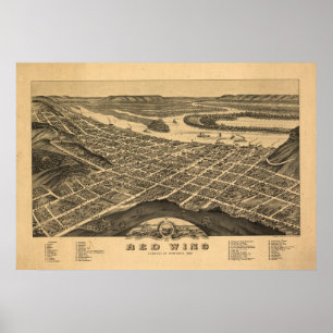 Red Wing Minnesota 1880 Antique Panoramic Map Poster