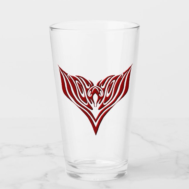 Red Winged Bird Tribal Tattoo Design Glass (Front)