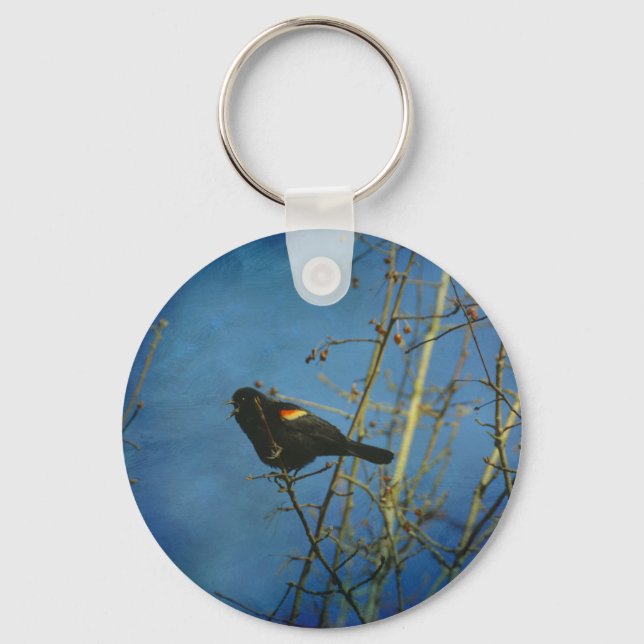 Red-Winged Black Bird singing Key Ring (Front)