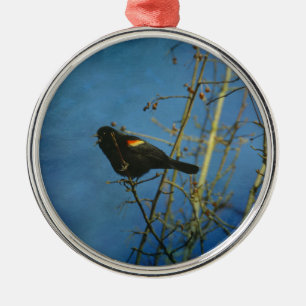 Red-Winged Black Bird singing Metal Tree Decoration