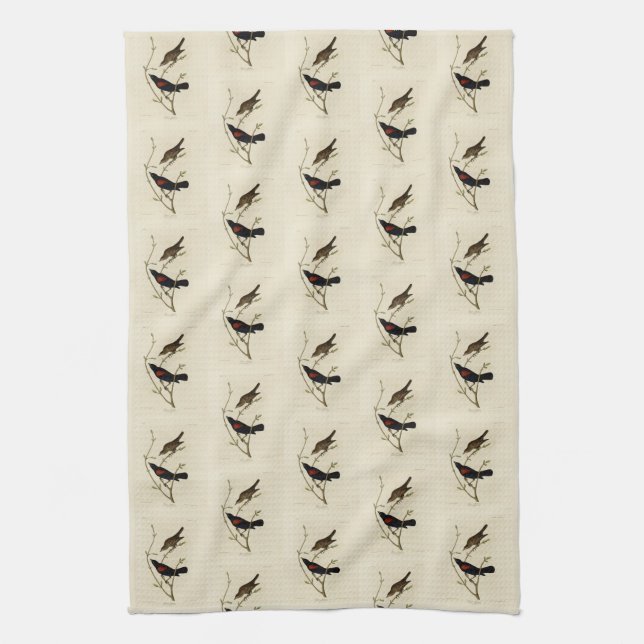 Red-winged Blackbird - Audubon's Birds of America Tea Towel (Vertical)