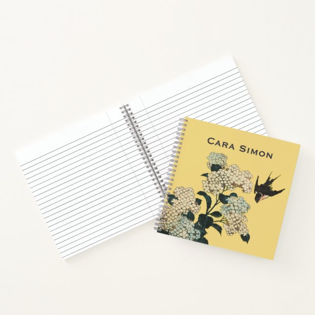 Red winged Blackbird flying among flowers yellow  Notebook (Inside)