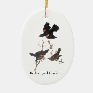 Red-Winged Blackbird, John Audubon Ceramic Tree Decoration