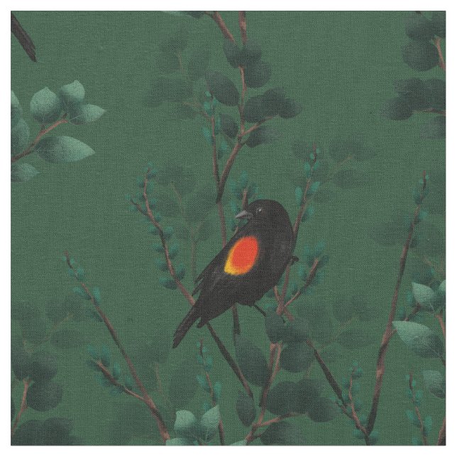Red-Winged Blackbird Pattern Fabric (Close Up)