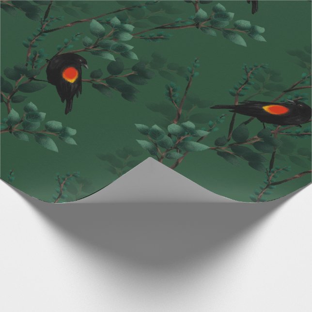 Red-Winged Blackbird Pattern Wrapping Paper (Corner)