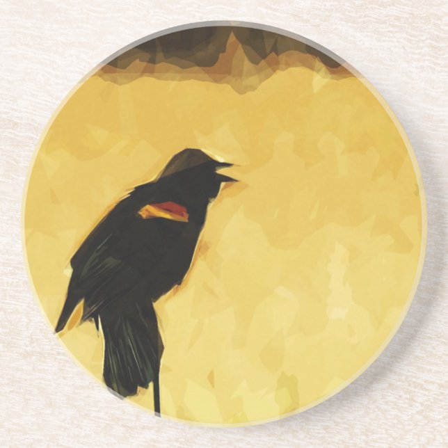 Red-Winged Blackbird Singing Abstract Coaster (Front)