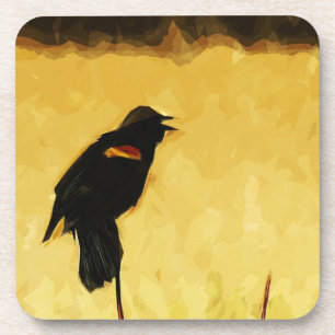 Red-Winged Blackbird Singing Abstract Coaster