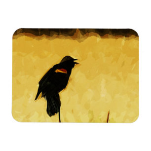 Red-Winged Blackbird Singing Abstract Magnet