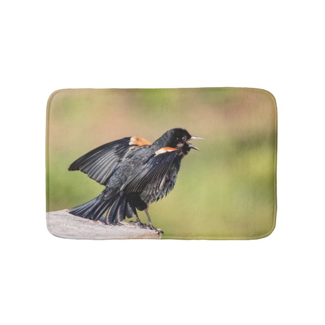 Red Winged Blackbird Singing Bath Mat (Front)
