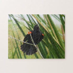Red Winged Blackbird Singing - Bird Jigsaw Puzzle