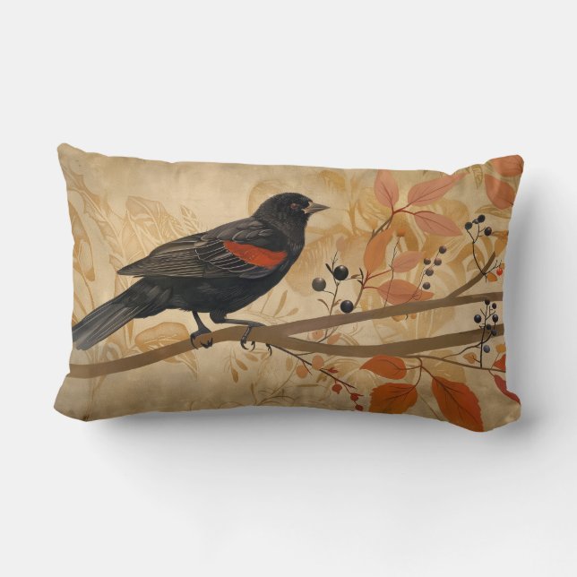 Red Winged Blackbird Throw Pillow (Back)