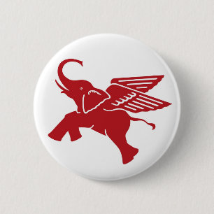 Red winged elephant 6 cm round badge