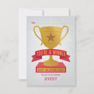 Red Winner's Trophy Classroom Valentine Card