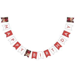 Red Winter Bear & Snowmen Happy Birthday Bunting