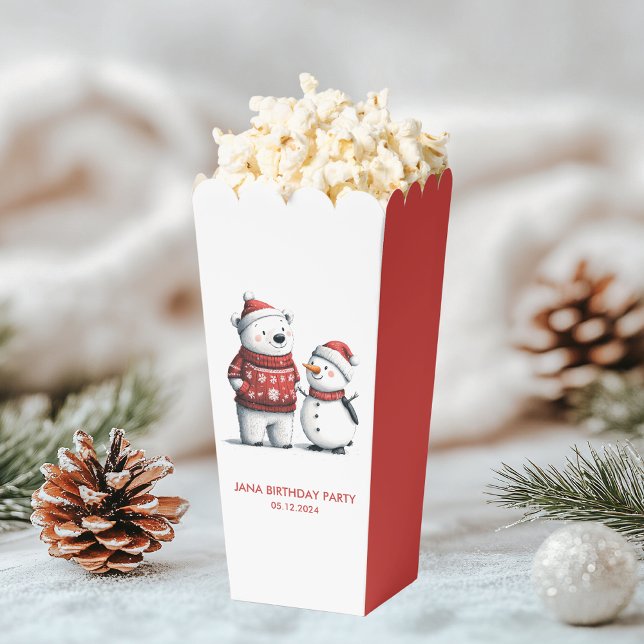 Red Winter Bear & Snowmen | Winter Wonderland Favour Box (Creator Uploaded)