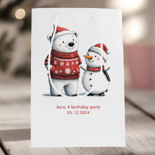 Red Winter Bear & Snowmen    Winter Wonderland Medium Gift Bag
