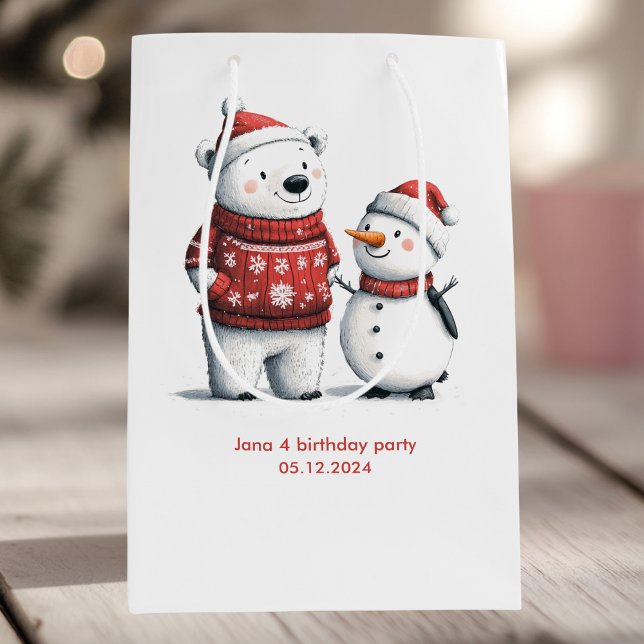 Red Winter Bear & Snowmen |  Winter Wonderland Medium Gift Bag (Creator Uploaded)