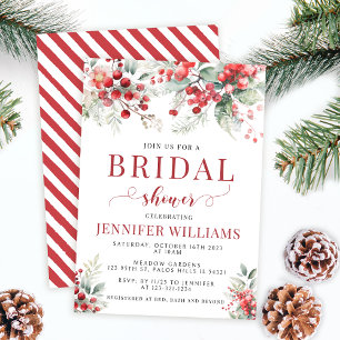 Red Winter berries Christmas bridal shower Invitation