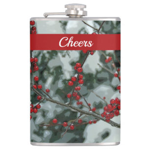 Red Winter Berries Christmas Holiday Drink Flask