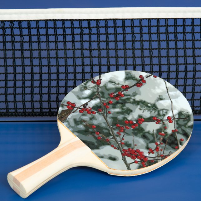 Red Winter Berries Holiday Ping Pong Paddle (Insitu)