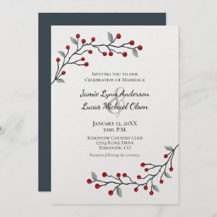 Red Winter Berries Simply Elegant Wedding Invitation