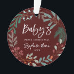 Red Winter Botanical Baby's First Christmas Ornament<br><div class="desc">Cute Christmas ornament for a newborn baby featuring hand drawn illustration of winter botanicals. The text says "baby's first Christmas.</div>