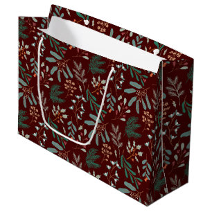 Red Winter Botanical  Pattern Large Gift Bag