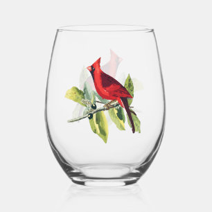 Red Winter Cardinal Bird Stemless Wine Glass