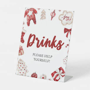 Red Winter Christmas Baby Shower Drinks Sign