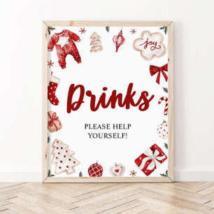 Red Winter Christmas Baby Shower Drinks Sign