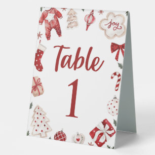 Red Winter Christmas Baby Shower Table Number Card