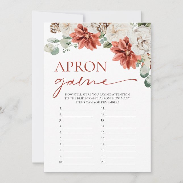 Red Winter Christmas Bridal Shower Apron Game Invitation (Front)
