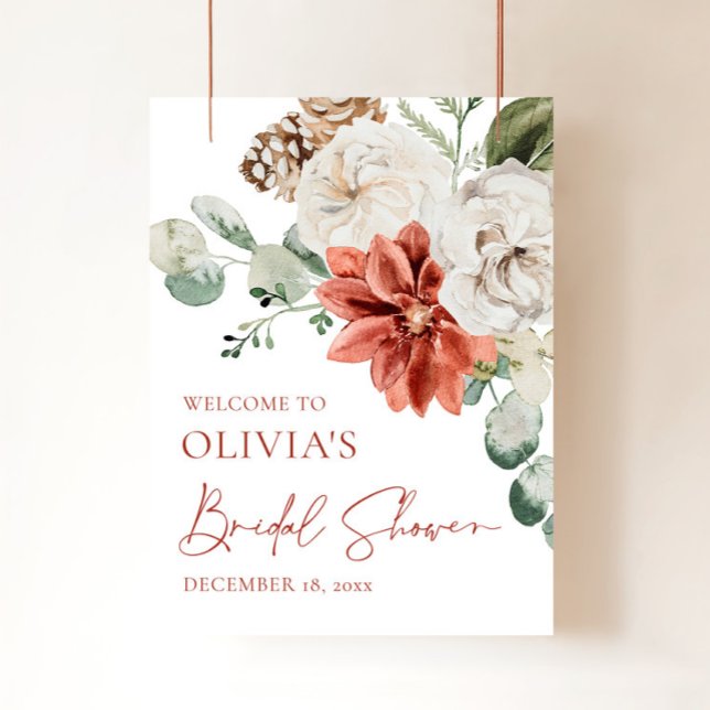 Red Winter Christmas Bridal Shower Welcome Sign (Creator Uploaded)