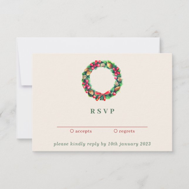 Red Winter Christmas Ornament | Kindly Reply Invitation (Front)