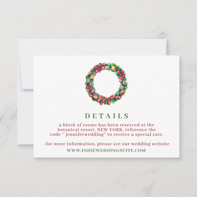 Red Winter Christmas ornament wedding Details Invitation (Front)