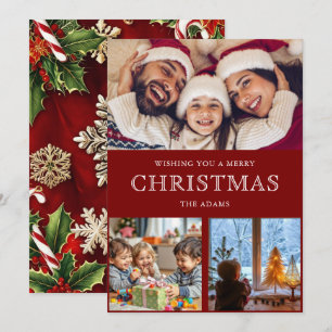 Red Winter Christmas Photo Collage Holiday Card