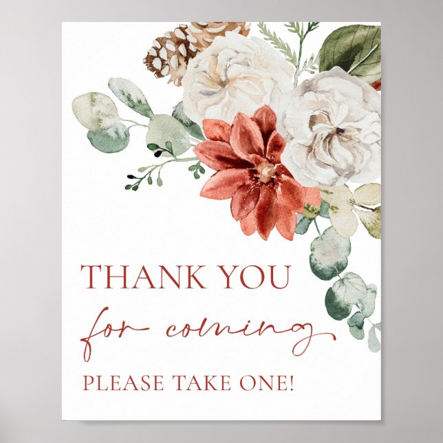 Red Winter Christmas Thank You For Coming Sign  (Front)