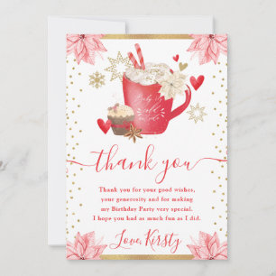 Red Winter Cookies & Cocoa Birthday Party Thank You Card
