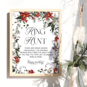 Red Winter Evergreen Ring Hunt Bridal Shower Game Poster