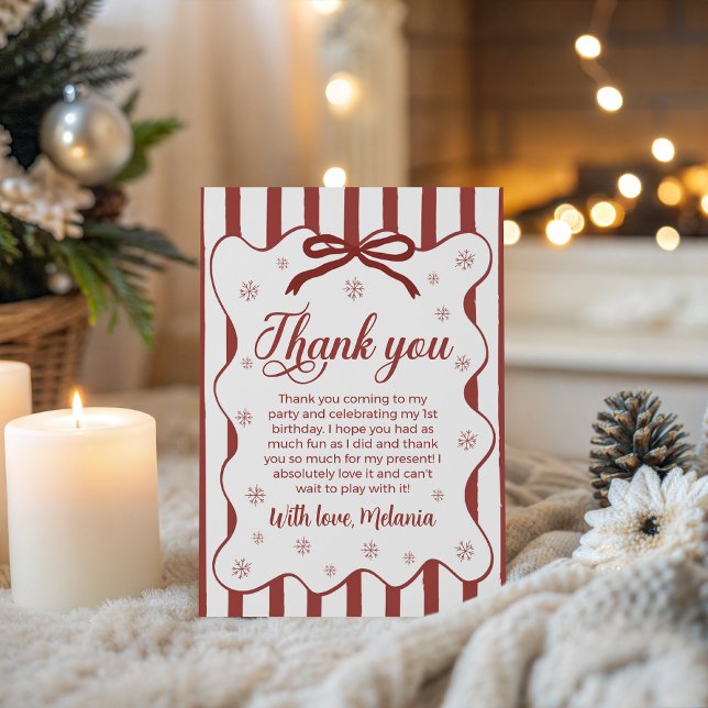 Red Winter First Birthday Thank You Card (Creator Uploaded)