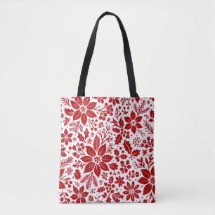 Red Winter Floral Tote Bag