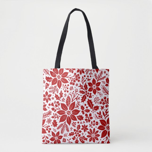 Red Winter Floral Tote Bag (Front)