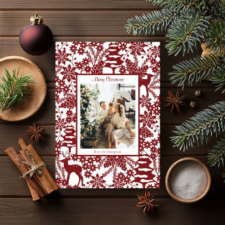 Red Winter Forest One Photo Christmas Card