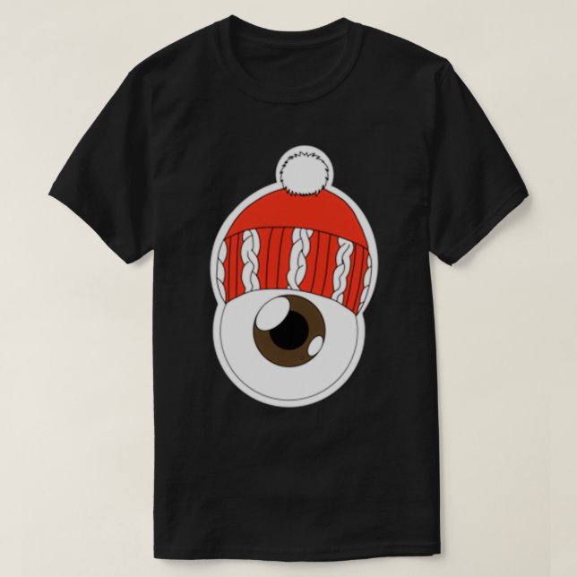Red Winter Hat Eyeball Brown Iris T-Shirt (Design Front)